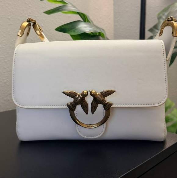 Pinko Handbags - Pinko Elegant White Crossbody Bag with Gold Details